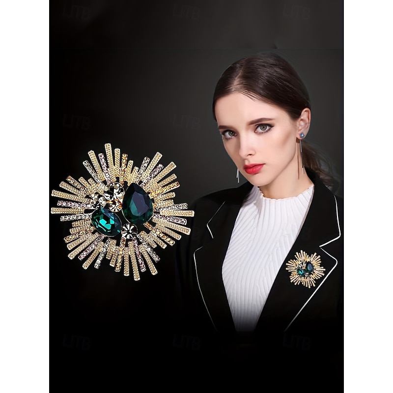 Women's Vintage Style Sunburst Brooch with Pink and Crystal Gemstones – Elegant Statement Pin for Formal Attire2