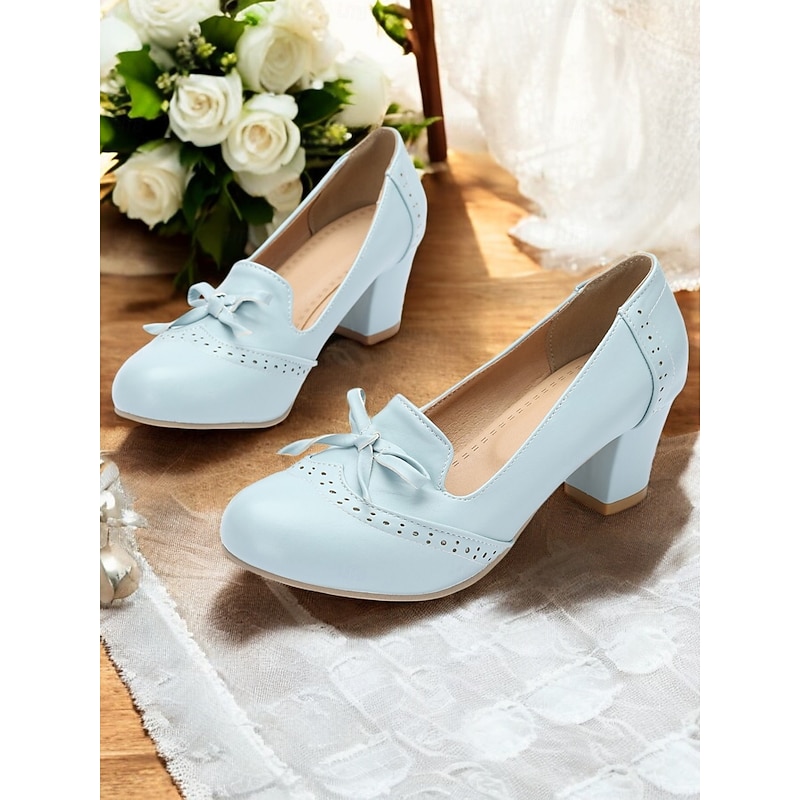 Women's Preppy Style Light Blue Faux Leather Loafers with Bow Detail - Comfortable and Stylish for Work or Casual Wear2