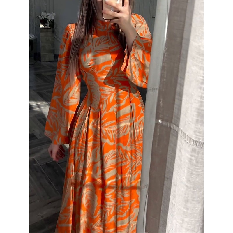 Women's Floral Stand Collar Maxi Dress Long Sleeve Summer Spring3