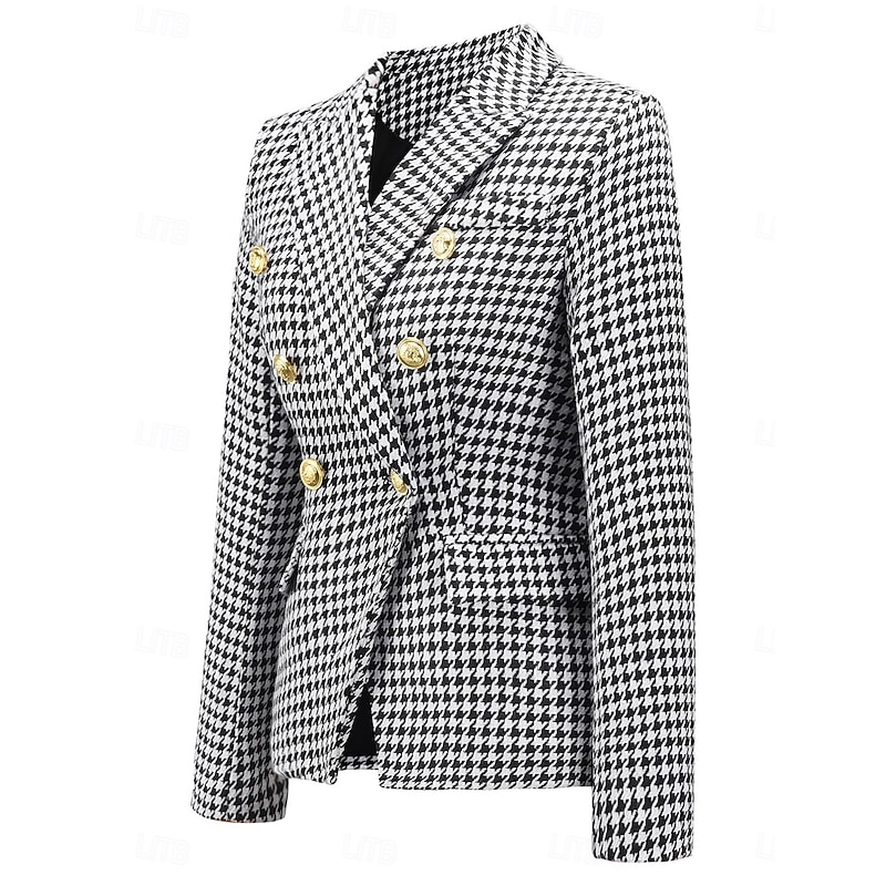 Women's Blazer Work Street Fall Winter Regular Coat Regular Fit Breathable Elegant Stylish Jacket Long Sleeve non-printing Solid Color Stripes and Plaid with Pockets White+Black Black Red2