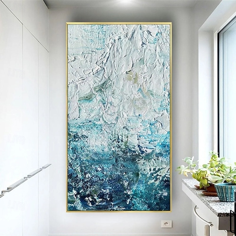 3D Blue Abstract Painting handmade canvas wall art  canvas painting abstract Narrow wall decoration oversize Large Abstract Blue oil painting Wall Decoration3