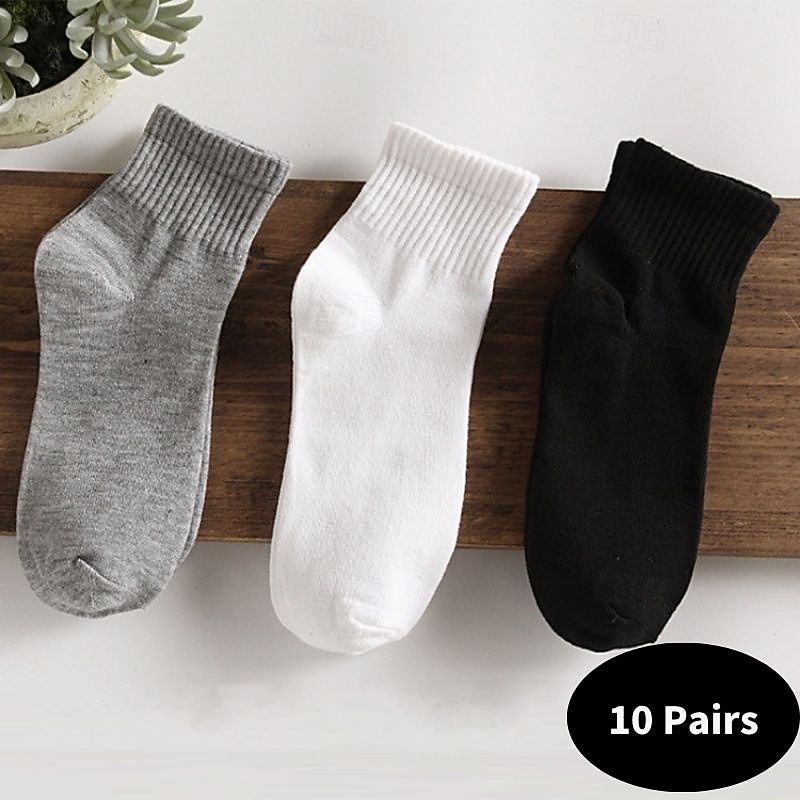 Men's 10 Pairs Multi Packs Socks Crew Socks Running Socks Casual Socks Black White Color Solid / Plain Color Sports & Outdoor Daily Vacation Basic Medium Spring Fall Fashion Casual