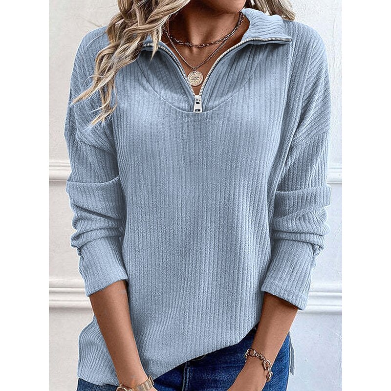 Women's Pullover Active Fashion Streetwear Plain Street Dailywear Casual Turtleneck Patchwork Zipper Long Sleeve Pink Blue Brown Fall Winter2