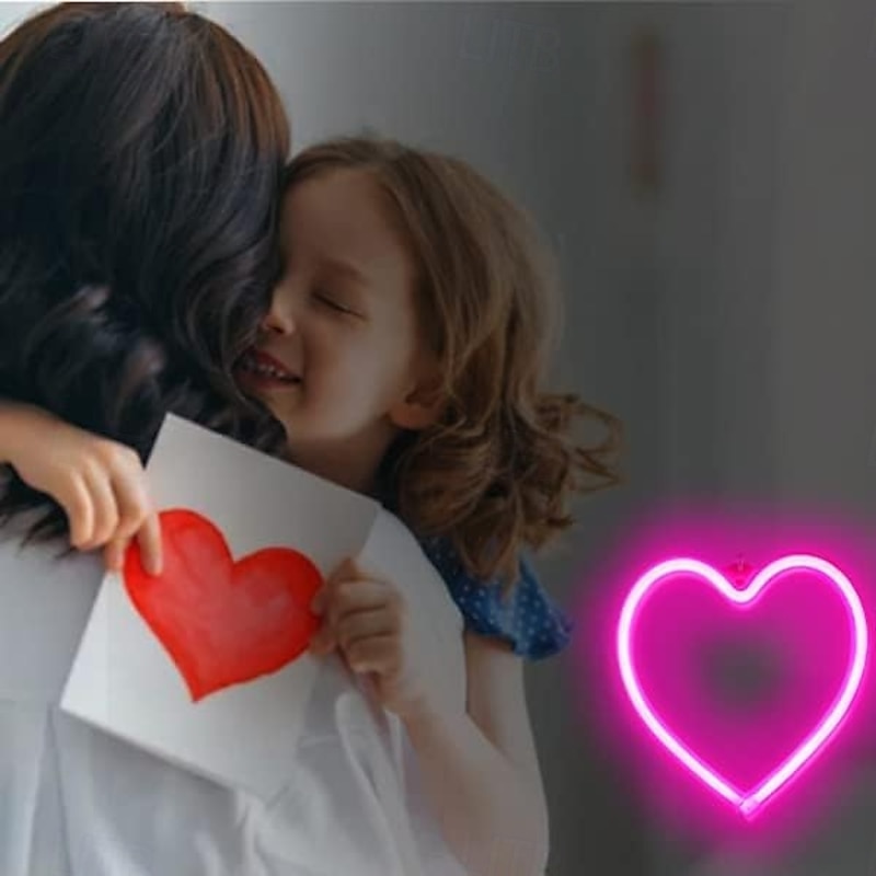 Pink Heart Neon Sign LED Light Battery Operated / USB Powered Table and Wall Decor Lamp for Dorm Girl's Room Mothers Day Valentine's Day Party Birthday Home Christmas Decoration