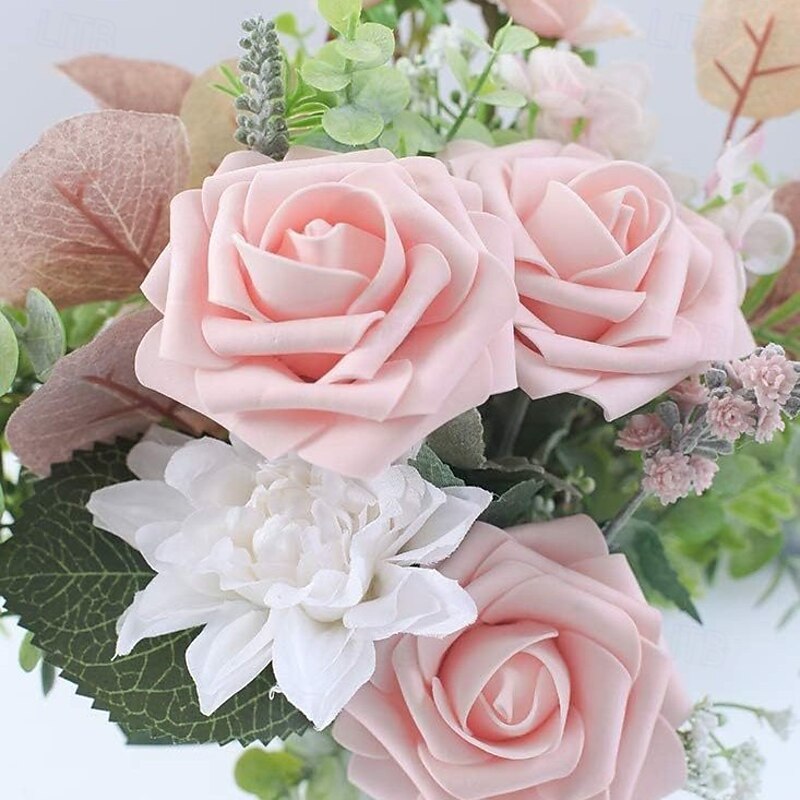 25pcs/set Artificial Flowers Wedding Decoration Rose Bouquets Valentine's Day Gift Real Looking Ivory Foam Fake Roses with Stems for DIY Wedding Bouquets White Bridal3