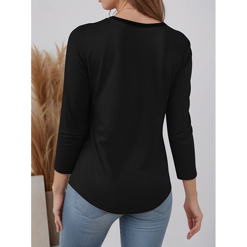 Women's T Shirt Letter Casual  Regular Tops Daily Print Black White Yellow Spring Fall2