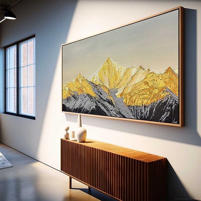 3D Heavy Textured Mountain Painting handmade Gold Mountain Canvas Painting Winter Decor gold Texture mountain painting Wall Art christmas Gift painting on Snowy Mountain Art White Snow Art Decor4