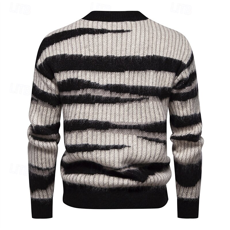 Men's Pullover Sweater Jumper Knit Sweater Ribbed Knit Regular Knitted Stripe Crew Neck Fashion Basic Daily Wear Date Clothing Apparel Fall & Winter Black M L XL3