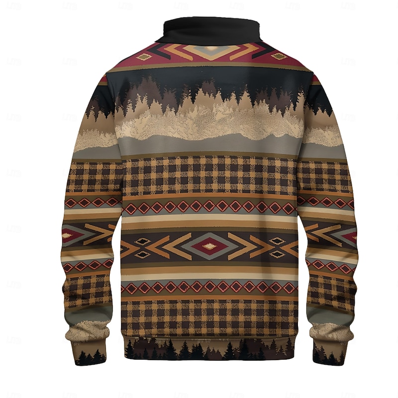 Men's Ethnic Sweatshirt Sweatshirt Long Sleeve Sweatshirt Stand Collar Daily Ethnic Print Holiday Buttons Winter Spring &  Fall2