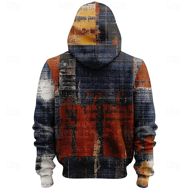 Men's Patchwork Hoodies Fashion Cool Long Sleeve Crew Neck Holiday Going out Streetwear Blue Drawstring Fall Winter Designer2