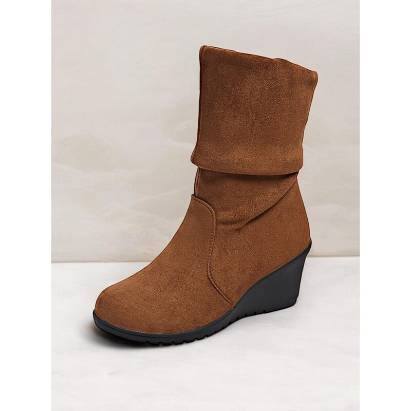 Women's Brown Suede Ankle Boots – Comfortable Wedge Heel with Slouchy Design, Ideal for Fall and Winter Casual Wear4