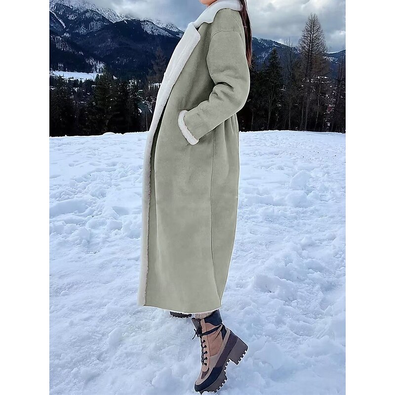 Women's Fleece Jacket Teddy Coat Warm Breathable Pocket Fleece Lined Casual Plain Vacation Street Daily Wear Going out Open Front Long Turndown Regular Fit Long Sleeve Outerwear Black Camel Green4