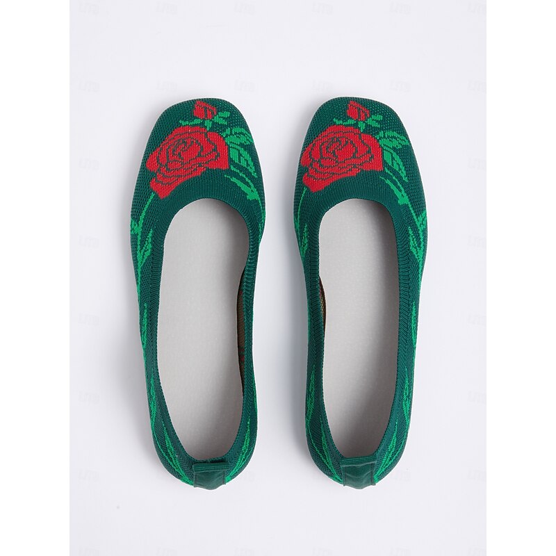 Women's Knit Ballet Flats with Red Rose Design | Comfortable and Stylish Holiday Shoes for Casual Wear3
