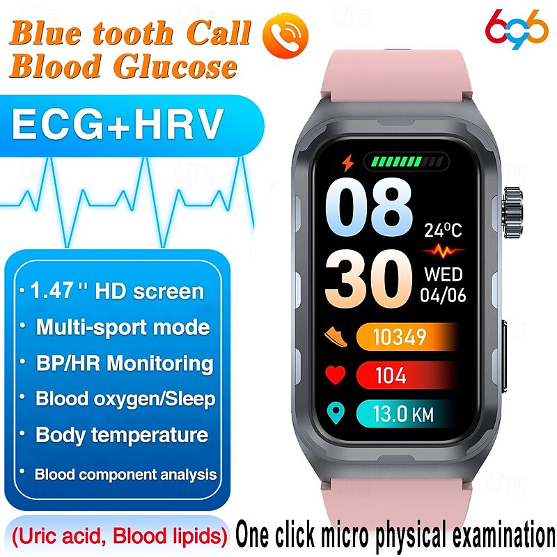 696 TK79 Smart Watch 1.47 inch Smart Band Fitness Bracelet Bluetooth ECG+PPG Temperature Monitoring Pedometer Compatible with Android iOS Women Men Message Reminder IPX-0 27mm Watch Case2