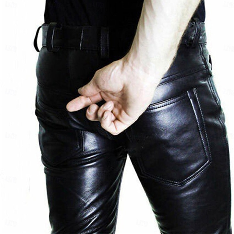 Men's Trousers Faux Leather Shorts Buttons Pocket Plain Comfort Outdoor Daily Fashion Casual Black Micro-elastic4