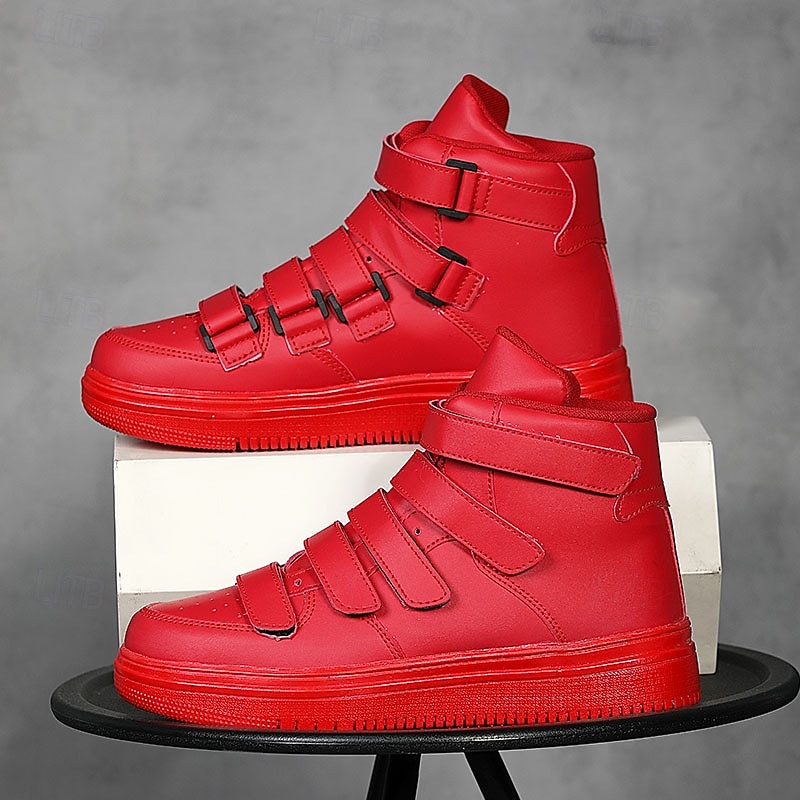 Men's Red High-Top Velcro Sneakers with Non-Slip Sole - Stylish Casual Footwear2