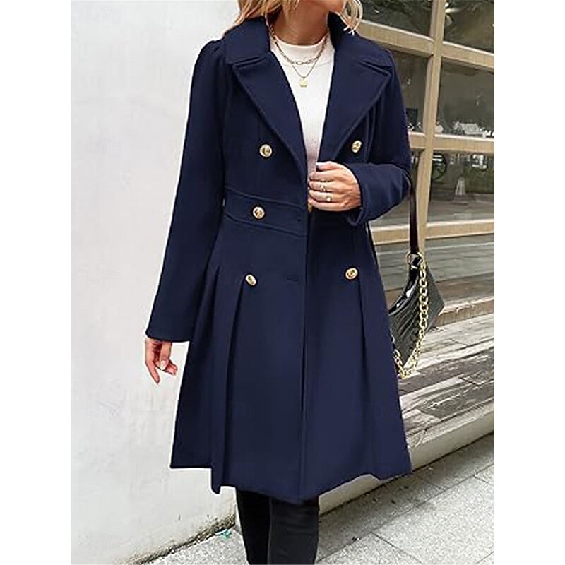 Women's Winter Coat Outdoor Street Daily Wear Fall Winter Long Coat Regular Fit Thermal Warm Breathable Stylish Casual Jacket Long Sleeve Plain with Pockets Pink Navy Blue Camel2