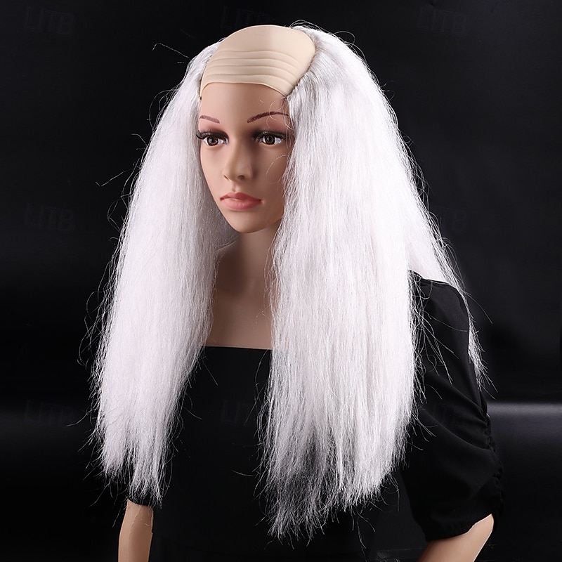 Synthetic Wig Straight With Bangs Machine Made Wig Long White Synthetic Hair Men's White3