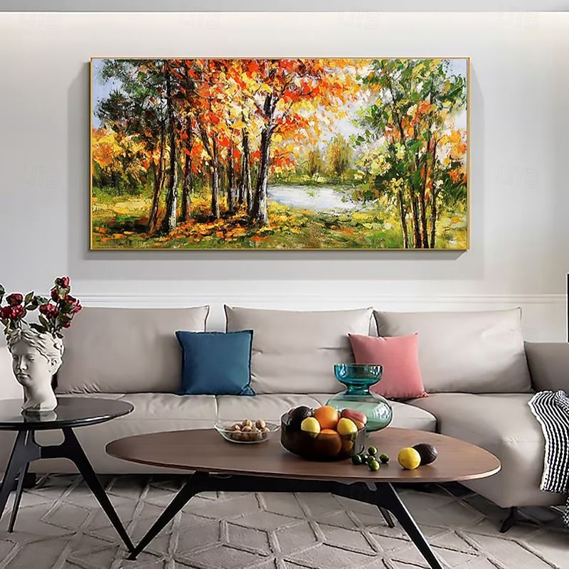Handmade Oil Painting Canvas Wall Art Decoration Modern Beautiful Maple Forest Scenery for Living Room Home Decor Rolled Frameless Unstretched Painting3