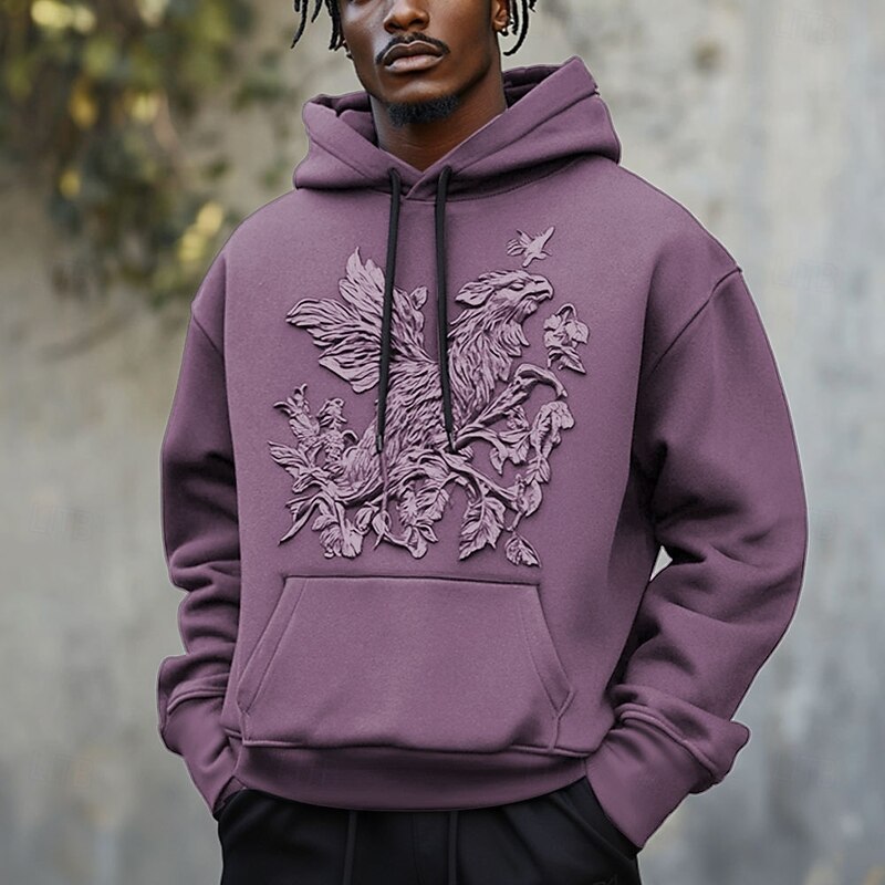 Men's Eagle Hoodies Sweatshirt Fashion Cool Long Sleeve Crew Neck Party Holiday Streetwear Black Purple Drawstring Fall Winter Designer