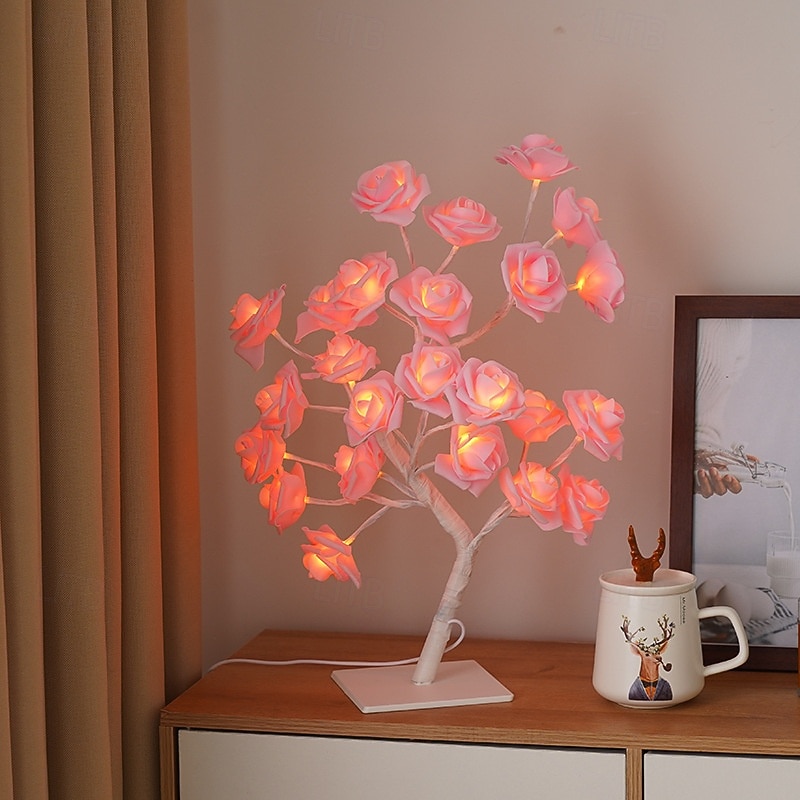 LED Rose Tree Lamp Valentine's Day Desk Lamp Wedding Birthday Party Home Bedroom Night Light USB Powered Removable Valentine's Day Decoration Night Light4