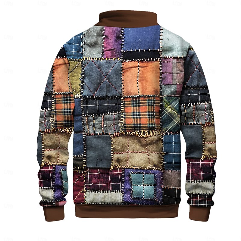 Men's Patchwork Sweatshirt Sweatshirt Long Sleeve Sweatshirt Crew Neck Fashion Daily Simple Print Vacation Holiday Going out Buttons Winter4
