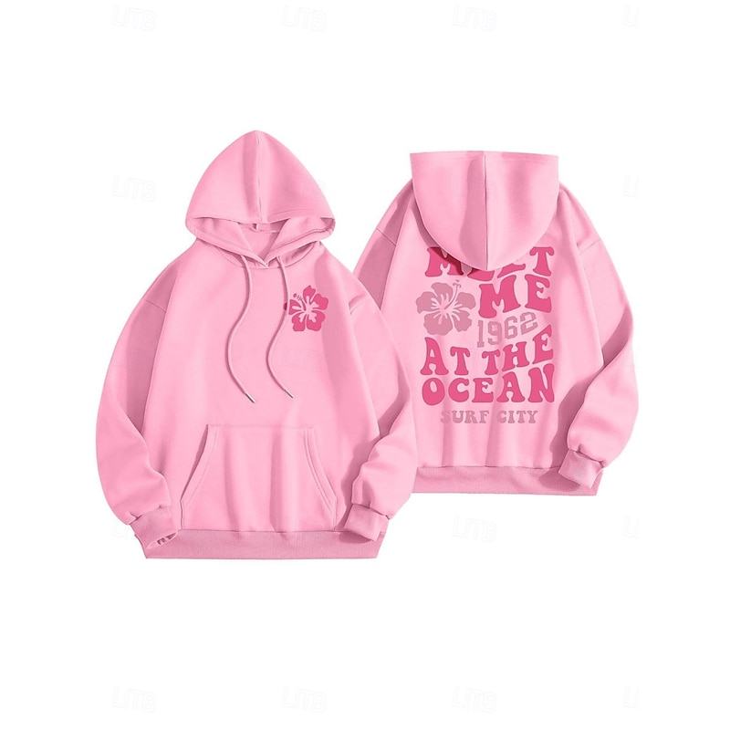 Women's Hoodie Sweatshirt Casual Letter Street Dailywear Hoodie Pocket Print Long Sleeve Pink Blue Gray Fall Winter2
