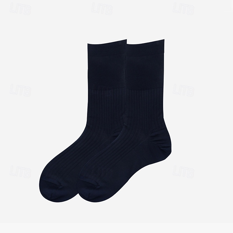 Men's 1 Pair Socks Black Navy Blue Color Solid Color Formal Wedding Anniversary Thin Spring &  Fall Knitwear Elegant3