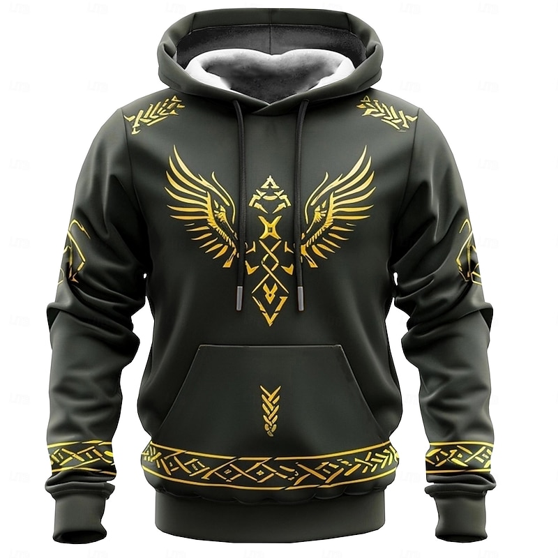 Men's Viking Hoodies Sweatshirt Fashion Cool Long Sleeve Crew Neck Party Holiday Streetwear Black Drawstring Fall Winter Designer