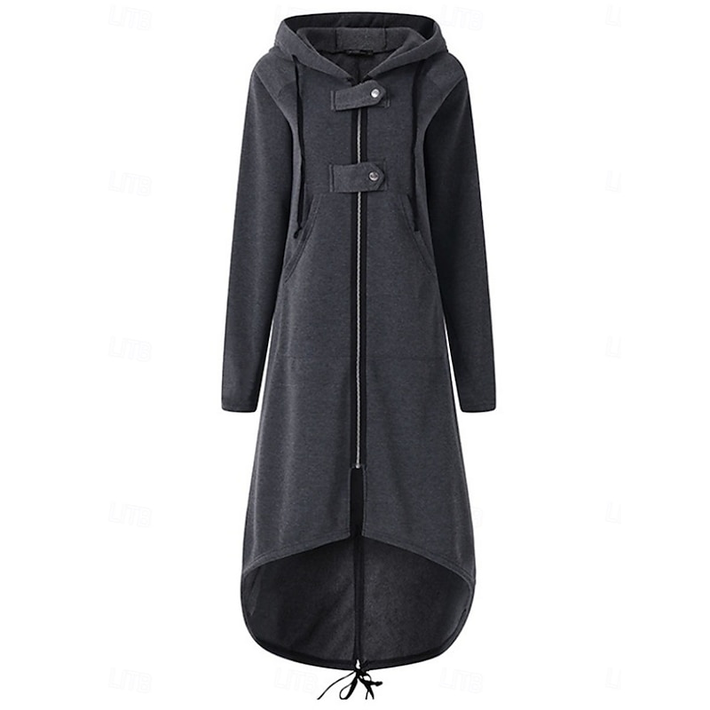 Women's Casual Long Sleeve Hoodie Long Tops Street Dailywear Zipper Pocket Black Gray Fall Winter3