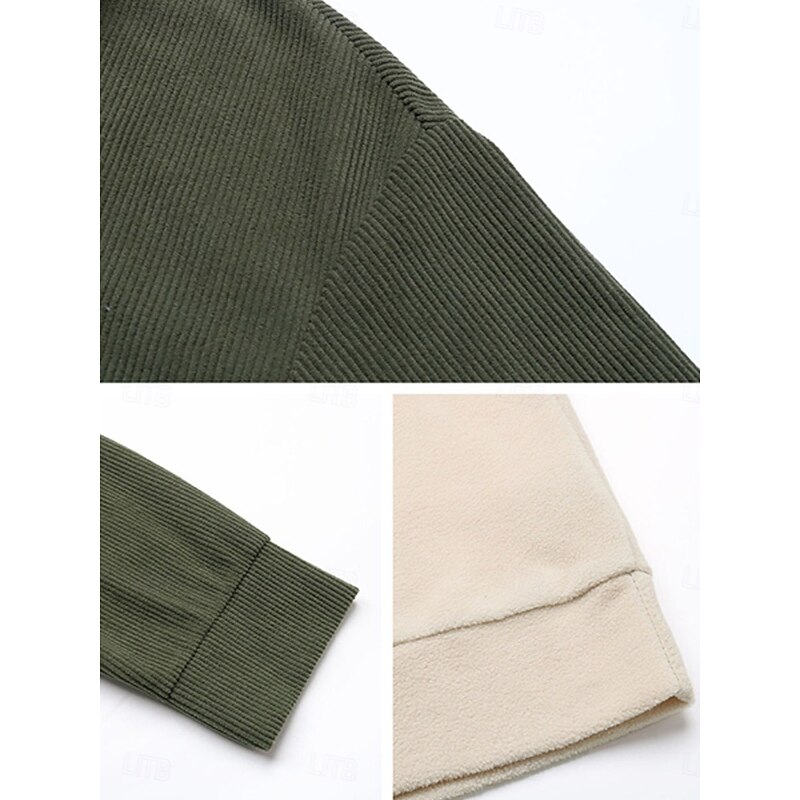 Women's Sweatshirt Casual Plain Street Dailywear V Neck Patchwork Buttons Long Sleeve Army Green Fall Winter3