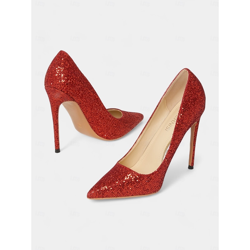 Women's Red Glitter Sexy Stiletto Heels – Elegant Pointed-Toe Pumps for Parties, Weddings, and Special Occasions3