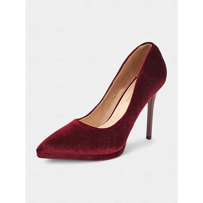 Women's Burgundy Velvet Pumps with Stiletto Heel and Pointed Toe - Ideal for Weddings and Special Occasions3