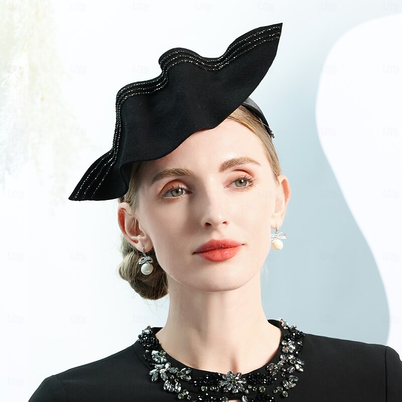 Hats 100% Wool Saucer Hat Top Hat Wedding Cocktail Elegant Wedding With Pure Color Splicing Headpiece Headwear3