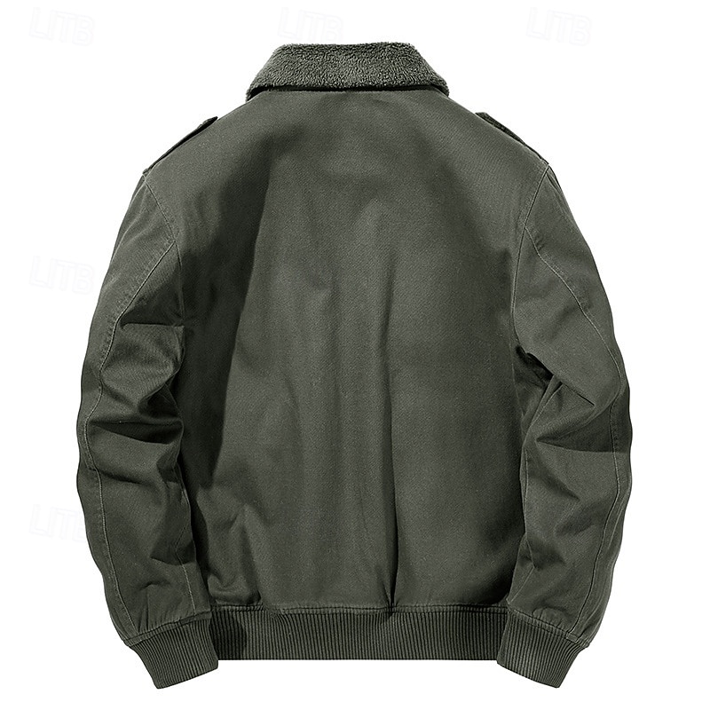 Men's Hiking Jacket Fleece Jacket Cotton Winter Outdoor Thermal Warm Fleece Lining Windproof Water Resistant Windbreaker Jacket Traveling Black Green Khaki2