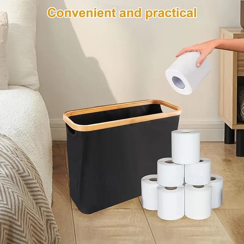 Toilet Paper Storage for 12 Rolls, Stackable & Foldable - The Ultimate Bathroom Organizer - Waterproof Basket with Bamboo Lid - Elegant Toilet Paper Storage Holder2