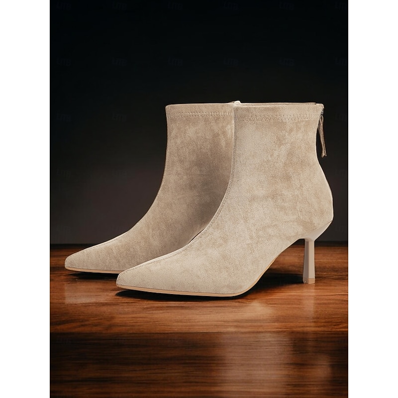 Women's Elegant Pointed-Toe Ankle Boots – Suede Stiletto Heel Booties for Formal and Casual Occasions