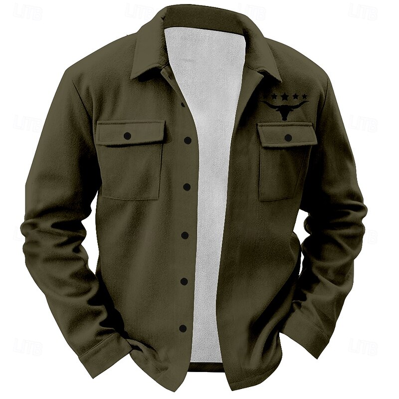 Men's Western Cow Cow Print Shirt Shirt Jacket Overshirt Long Sleeve Vintage Casual Daily Spring Fall Winter Collar Buttons Collared Shirts Black Brown Green Beige3