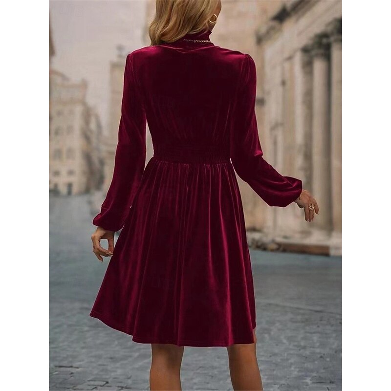 Women's Mini Dress Velvet Dress Cocktail Dress A Line Dress Plain Dress Casual Party Street Evening Party Regular Fit Plain Long Sleeve Turtleneck Black Wine Green Fall Winter2