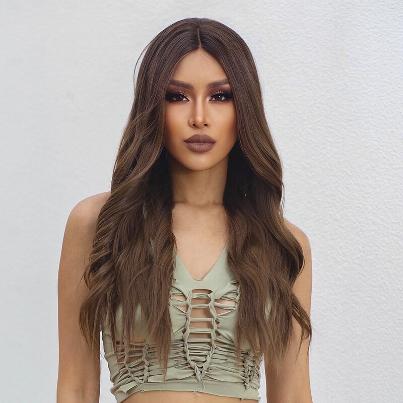 Synthetic Lace Wig Curly Style 26 inch Dark Brown Middle Part 13x5x1 Lace Front Wig Women's Wig Light Brown Lace4