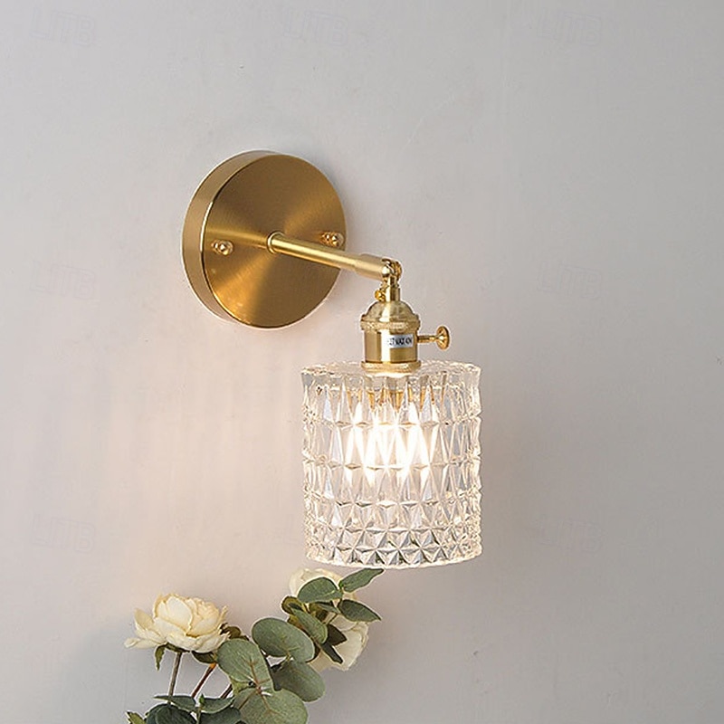 Retro 1-Light Glass Shade Wall Lamps Indoor Brass Adjustable Wall Sconces Nordic Bathroom Hallway Wall Mount Lights Bedroom Bedside Wall Lighting Fixture