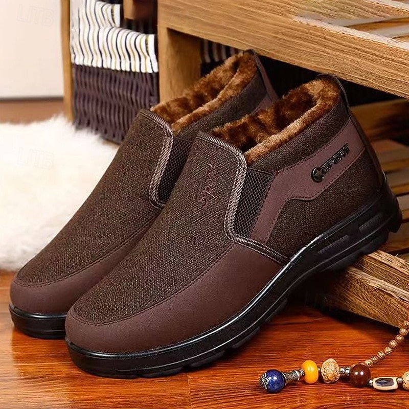 Men's Brown Winter Slip-On Boots with Plush Lining – Warm and Comfortable Casual Footwear for Cold Weather2