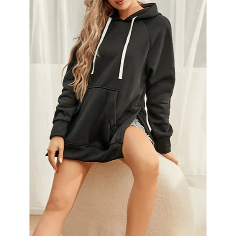 Women's Hoodie Sweatshirt Casual Plain Street Dailywear Hoodie Pocket Long Sleeve Black Beige Gray Fall Winter3