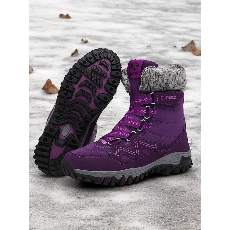 Women's Waterproof Winter Hiking Boots - Insulated Lace-Up Snow Boots with Faux Fur Collar for Outdoor Adventures