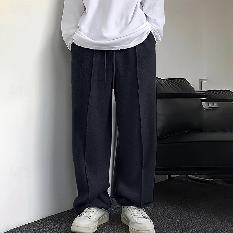 Men's Sweatpants Joggers Trousers Straight Leg Sweatpants Pleated Pants Drawstring Elastic Waist Plain Comfort Warm Full Length Outdoor Casual Daily Sports Fashion Black Blue3
