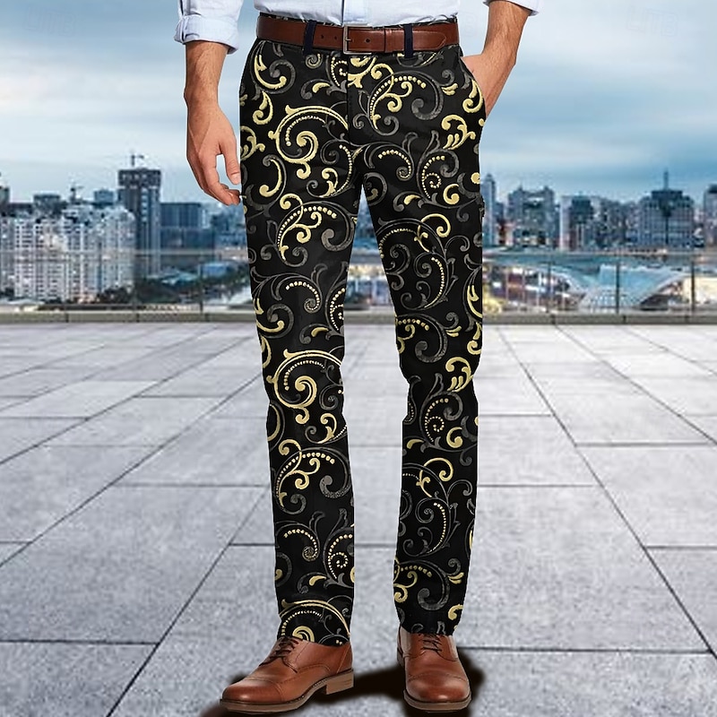 Men's Graphic Dress Pants Mid Waist Casual Outdoor Vacation Dailywear Zipper Pocket Summer Spring Fall 3D Print Yellow Red Blue4