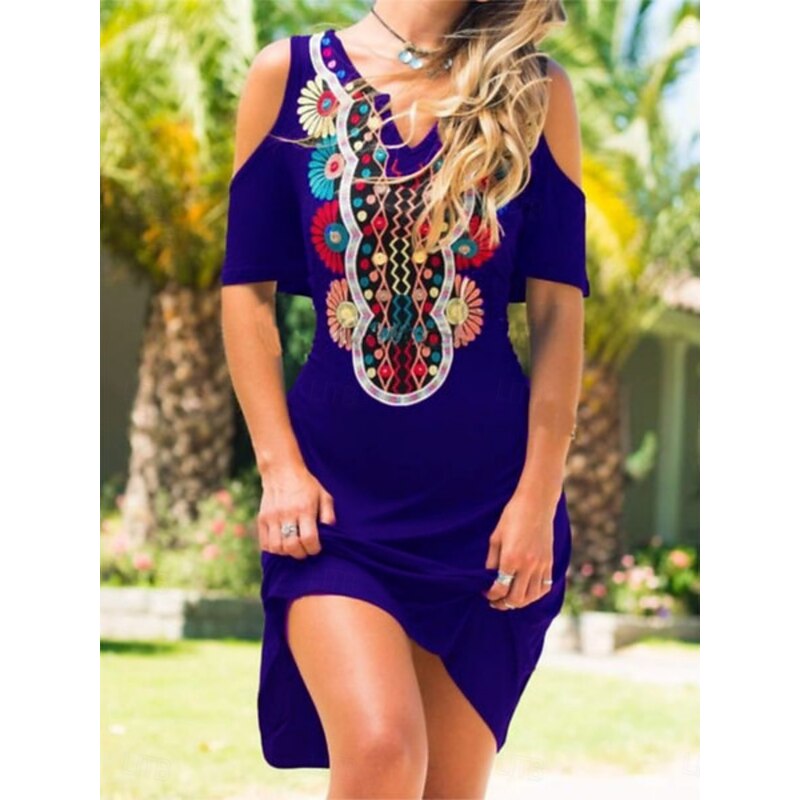 Women's Mini Dress Petite Dress Casual Dress Boho Dress Vintage Ethnic Casual Daily Regular Fit Floral Butterfly Short Sleeve Notched Neck Black Wine Blue Summer Spring Fall3