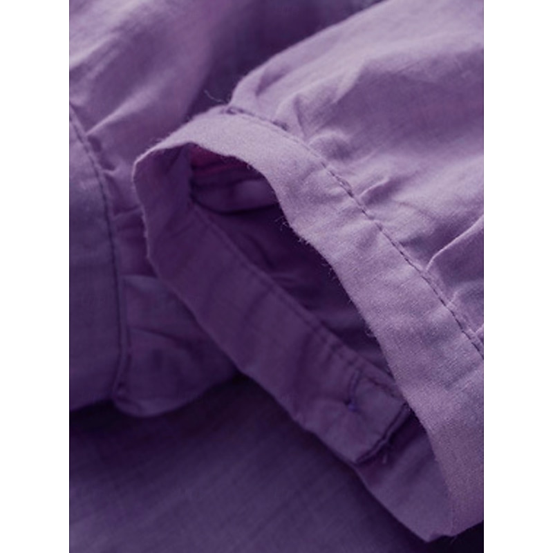 Women's Shirt Linen-Inspired Shirts Button Up Solid Color Floral Casual Boho 3/4 Length Sleeve Elbow Sleeve Shirt Collar Regular Tops Daily Going out Embroidered Yellow Blue Purple Khaki Summer4