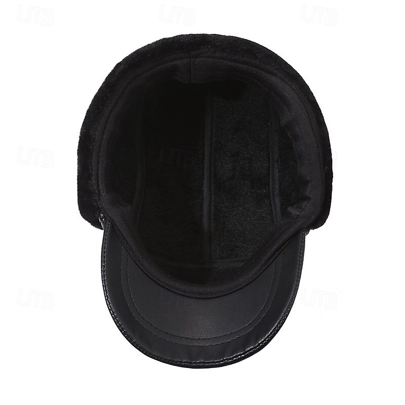 Men's Winter Hats Winter Warm Cap Winter Baseball Cap with Ear Flaps Winter Baseball Cap Black Gray PU Leather Adjustable Fashion Modern Contemporary Daily Wear Festival Solid / Plain Color Outdoor4