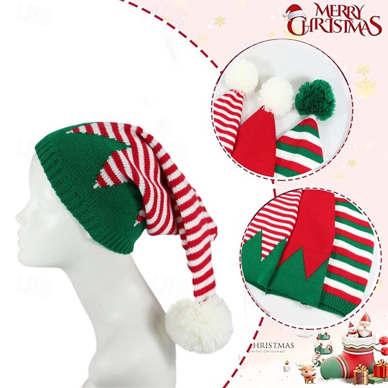 Santa Claus Elf Christmas Hat Santa Hat Men's Women's Boys' Girls' Novelty Funny Stripes Knitted Pattern Christmas Christmas Eve Hat4